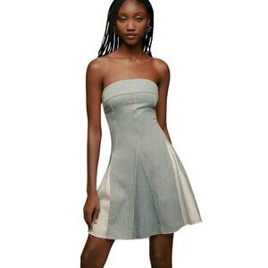 Anthropologie Pilcro Strapless Seamed Denim Mini Dress Size XL Smocked Back